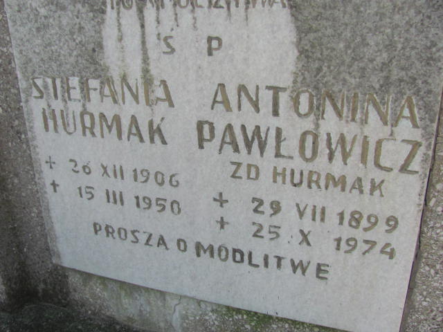 Stefania Hurmak  1906 Kluczbork - Grobonet - Wyszukiwarka osób pochowanych